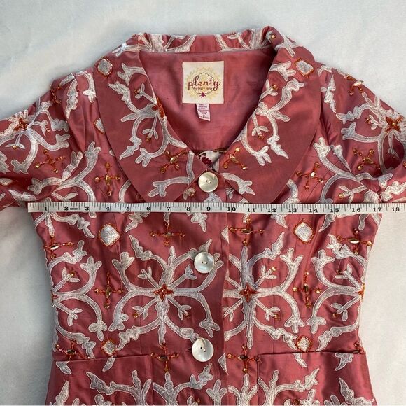 NWOT Y2K Plenty by Tracy Reese x Anthropologie Pink Silk Beaded Blazer Size 4 - Picture 13 of 15